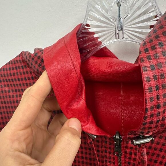 Kircilar Reversible Red Plaid Leather Coat Hooded Lightweight Size S - Picture 12 of 14
